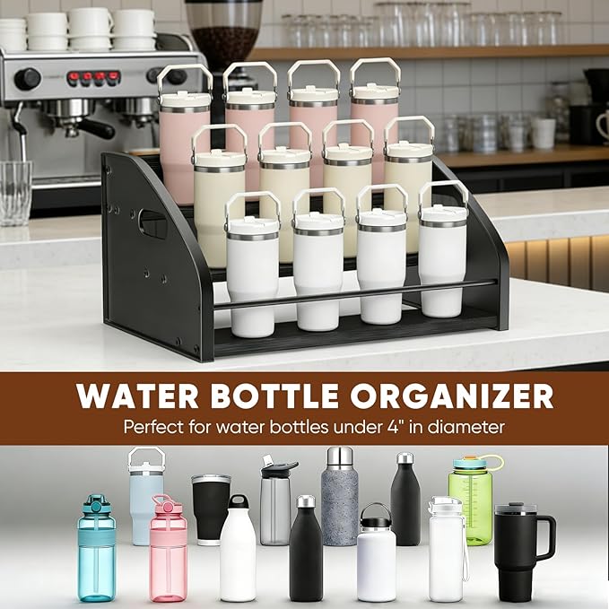 STAEVER Coffee Syrup Rack- Extra Large for 15 Syrup Bottles Holder- Rustic Countertop Display Shelf for Liquor Bottles, Coffee Bar, Kitchen Cabinet- Pantry Storage for Water Bottles, Spirits & Whiskey