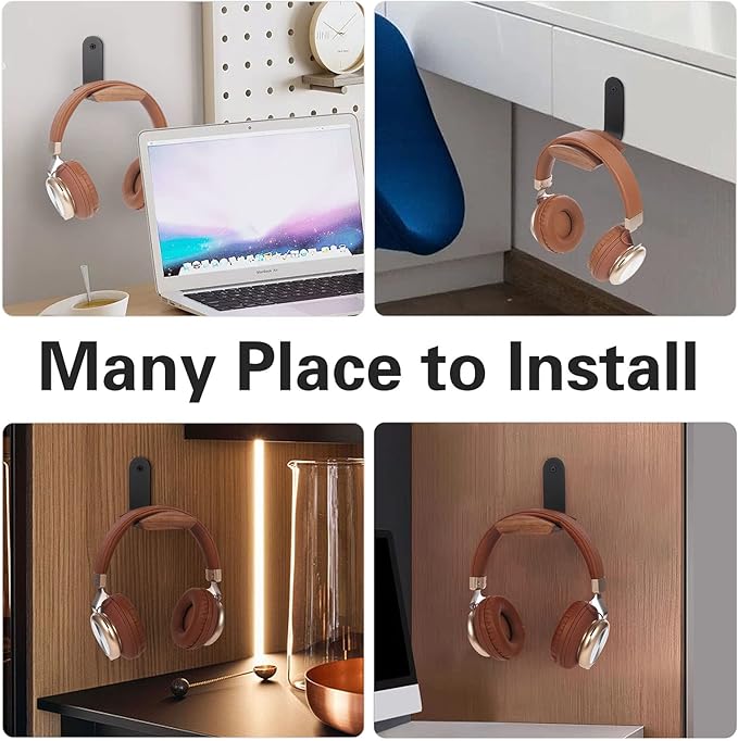 Mt.Jun Beech Wood Headphone Wall Mount Holder, with VHB Adhesive Tape and Screw, Holds 10 lbs (Black & Beech Wood)