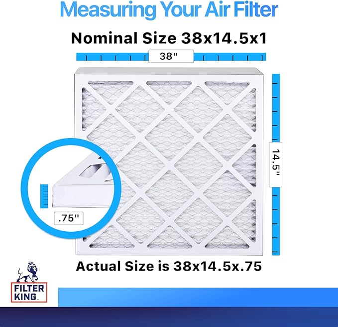Filter King 38x14.5x1 Air Filter | 4-PACK | MERV 8 HVAC Pleated A/C Furnace Filters | MADE IN USA | Actual Size: 38 x 14.5 x .75"