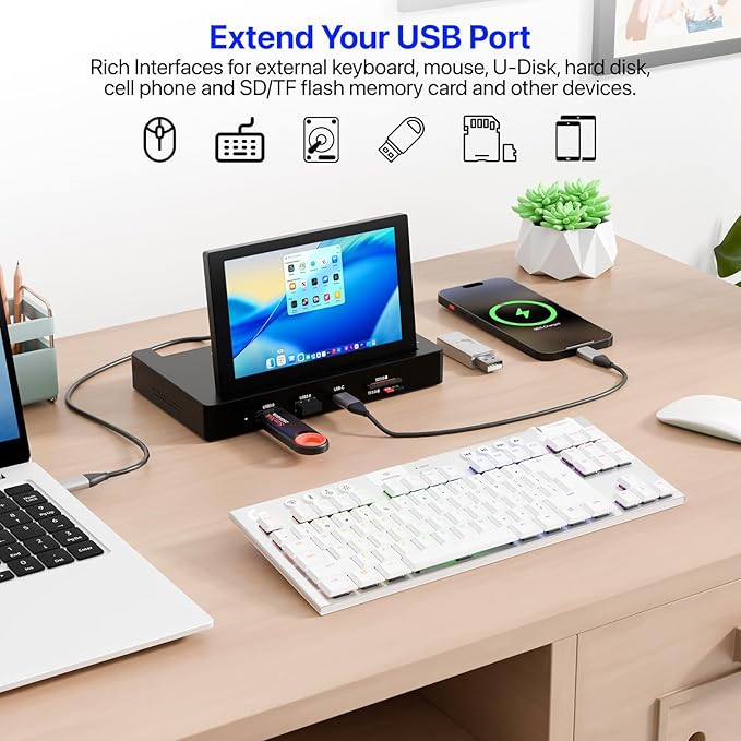 5-Inch Mini Monitor with USB HUB & Raspberry Pi Mount Holes, Type-C One-Cable Connection&Speakers, All-in-One Storage Dock, IPS Portable Screen for PC monitoring, Gaming/Streaming/AIDA64 DIY Partner