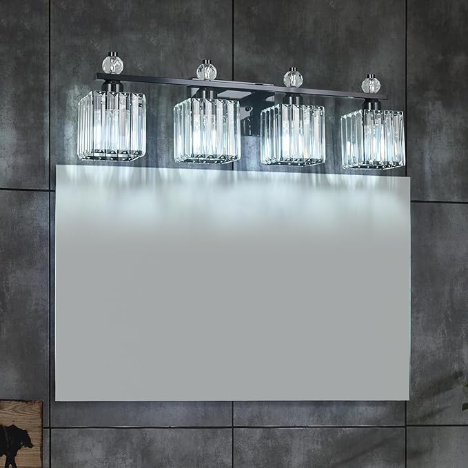 FDPBY Vanity Lights 4-Light Modern Crystal Vanity Light Plating Black Bathroom Light Fixtures Over Mirror Crystal Bathroom Vanity Lighting Fixtures