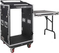 Sound Town Heavy-Duty 1/2" (12mm) Plywood 16U PA/DJ Rack/Road Case with 11U Slant Mixer Top, 20’’ Rackable Depth, DJ Work Table and Casters, 16-Space Size, Pro Tour Grade (STMR-16UWT)