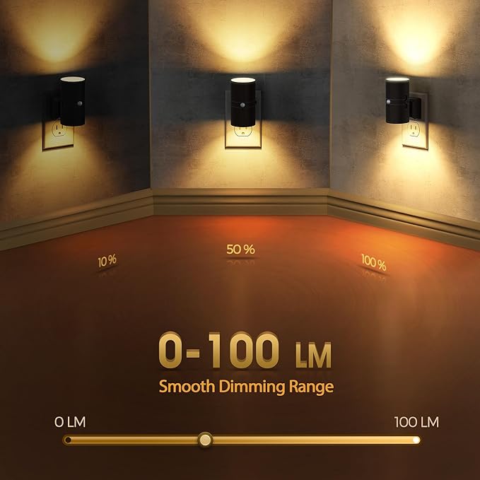 Briignite Motion Sensor Night Light,Motion Activated Plug in Night Lights, 0-100LM Dimmable Soft White 3000K, Motion Sensor Light Indoor for Bathroom Hallway Bedroom Stairway Kid Elderly Pet