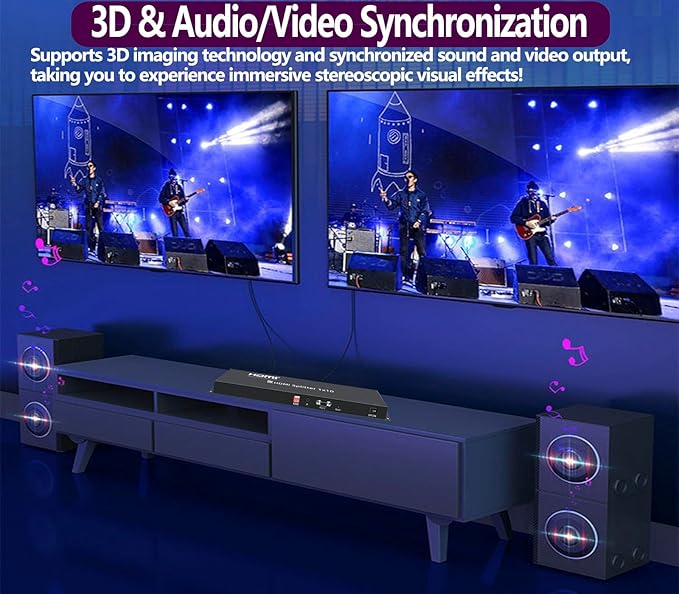 8K HDMI Splitter 1×10 HDMI2.1 Replicator Distributor 1 in 10 Out Affordable Splitter Multi-Monitor 8K@60Hz Full Ultra-HD Supports EDID RS232 Rest Button 3D HDR 48Gbps for Xbox PS4 DVD HDTV etc