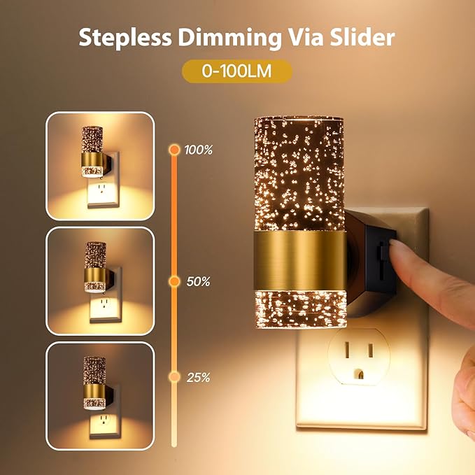 TOSZMOK LED Night Lights Plug into Wall, 2-Pack Bright Plug in Nightlights, Dimmable 0-100LM, Dusk-to-Dawn, Wall Sconce-Style, Auto-On/Off, Home Decor for Bedroom, Bathroom, Hallway, Kitchen, 3000K