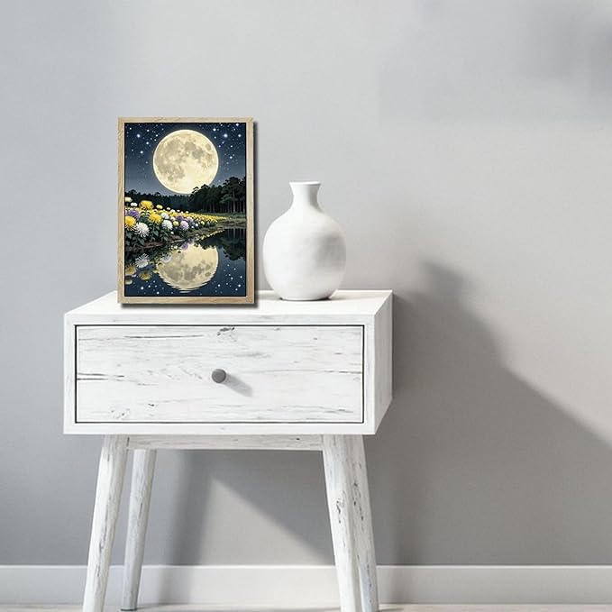 URVIP LED Glowing Photo Frame, 3D Starry-Sky Blue Moon Wall Art, 9x12 Inches Dimmable Light Up Light Painting for Bedroom, Unique Aesthetic Decor, Great Birthday Gift for Women Men