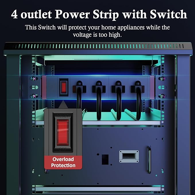 10 inch Rack Mount Power Strips PDU 4 Outlets with Surge Protection & Overload On Off Switch, 1U RackMount Power Strip with 6ft Cord for 10'' Mini Server Network Cabinets/Rack/Self, Black Red