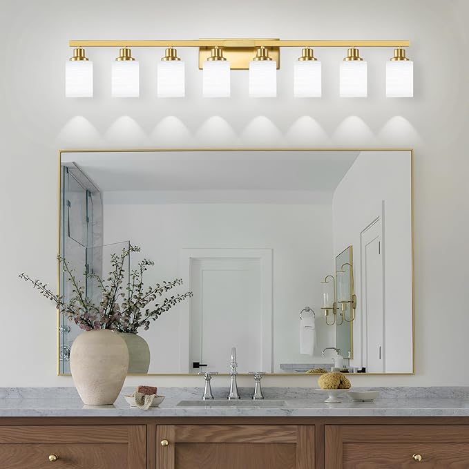 DIKAIDA 52inch Gold Bathroom Light Fixtures, Modern Bathroom Vanity Light with Milky White Glass Shade, Gold Wall Lamp Sconces for Mirror Bedroom, Living Room Hallway