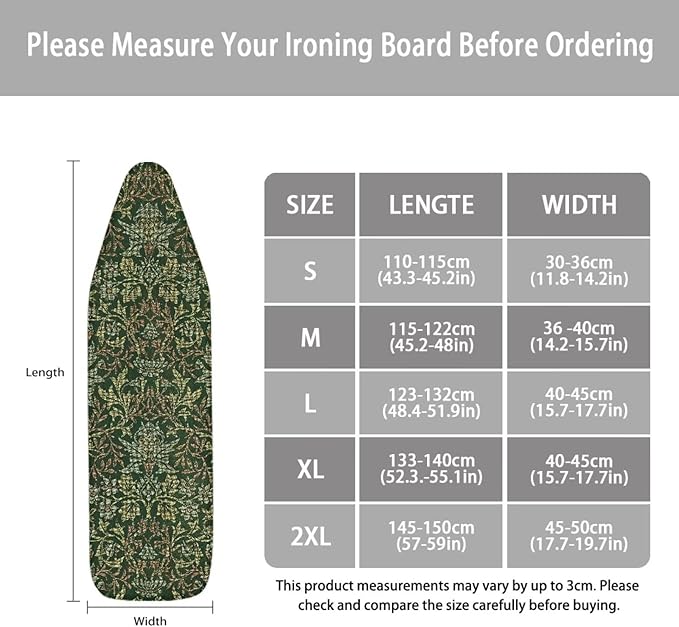 ZCFYGDX Breathable Ironing Board Cover Decor, Resist Scorching & Staining, 15x54 Wear & Soil Resistant Covers, Elastic Edges,3 Fasteners,Anti-Scorch Polyester Fabrics William Morris Prints