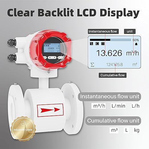 Electromagnetic Flow Meter,High-Precision Industrial Flowmeter Digital Display IP65 Protection 4-20mA Output Pipe Sensor for Wastewater, Sewage, and Seawater（DN20)