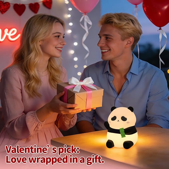 Rytinazzz Panda Night Light, 50-Hour Battery & Pat-to-Change Brightness, Squishy Silicone Lamp for Girls Kids Bedroom, USB Rechargeable with Timer, Valentines Gifts for Kids