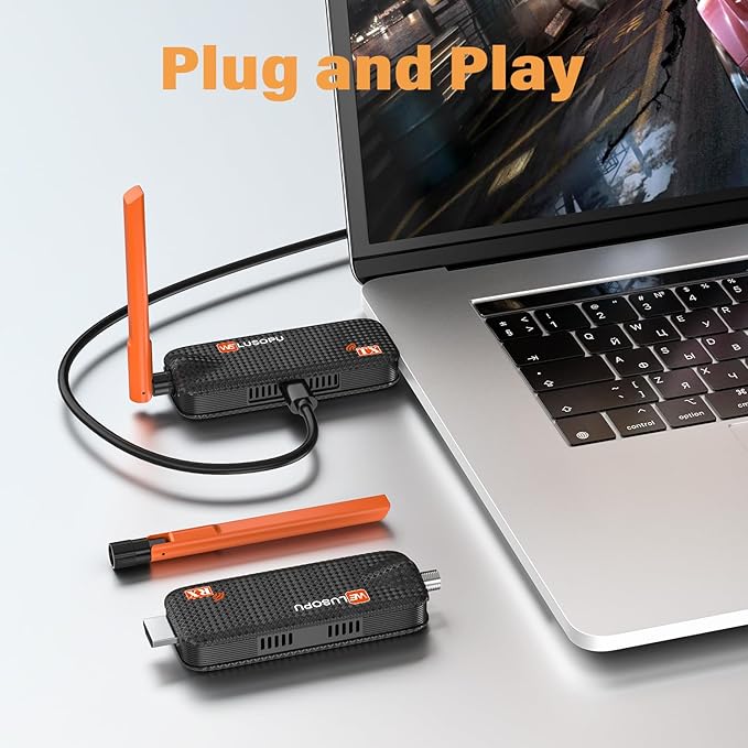 WELUSOPU Wireless HDMI Transmitter and 4 Receivers, Support Up to 6 Receivers, 5.8G HDMI Wireless Extender Casting Content for PC Laptop Camera Cable Box to Multiple TVs Monitors Projectors -165FT