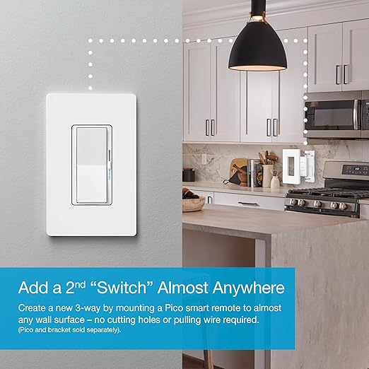 Lutron Diva Smart Dimmer Light Switch for Caseta Lighting (Lutron Smart Hub Required), for LED Lights, 150W, Single-Pole/3-Way, No Neutral, White - 6 Pack