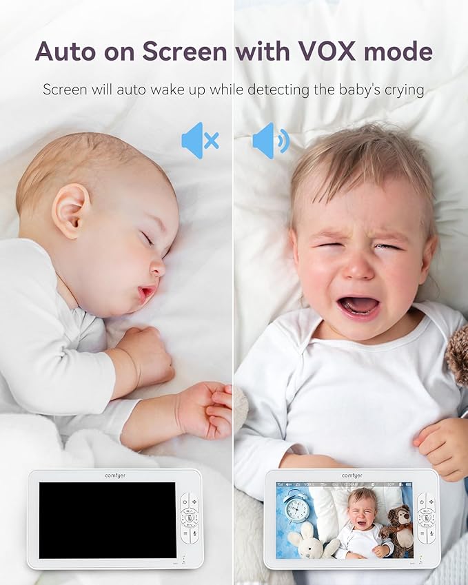 Comfyer Baby Monitor with Camera and Audio, 7" 720P HD Video Baby Monitor No WiFi, 6000mAh Battery, VOX Mode, Auto Night Vision, Hack Proof, Remote PTZ
