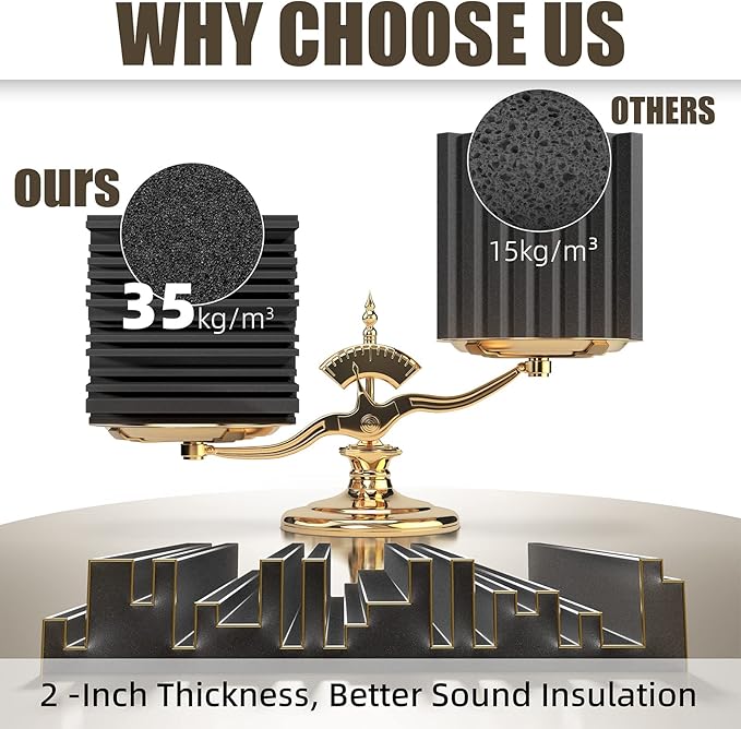 30 Pack Sound Proof Foam Panels for Walls, 12" x 12" x 2" Self-Adhesive Acoustic Panels, High-Density Soundproof Wall Panels for Studio Home and Ceilings (Black)