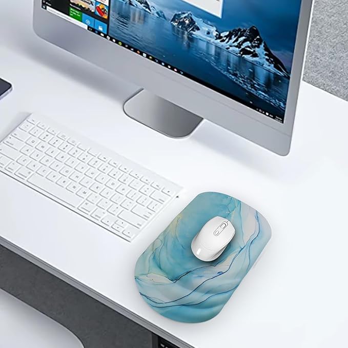 Mouse Pad Wrist Wrist Rest, Comfortable Memory Foam Wrist Rest, Non-Slip PU Base, Ergonomic Wrist Support and Arm Rests for Gaming, Office, Computer Use, Relieve Typing Pain (Blue Marble)