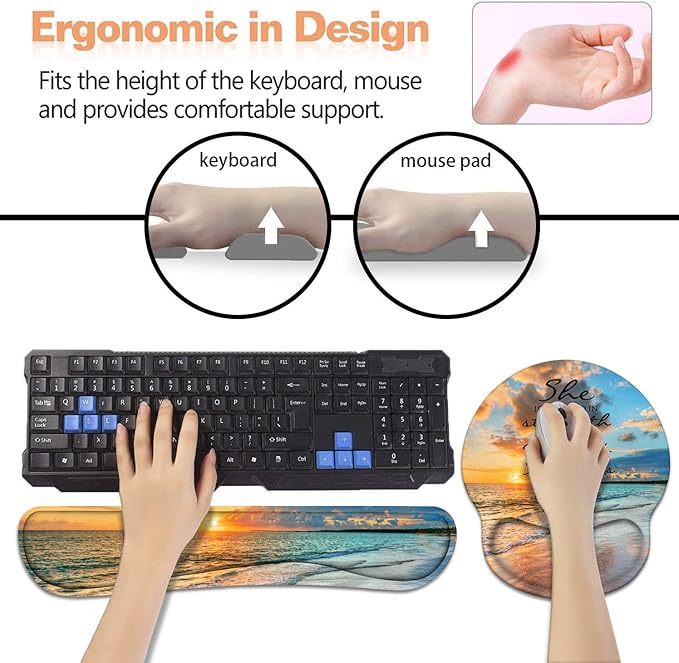 Keyboard Wrist Rest + Mouse Pad Wrist Support Set with Coasters, Non-Slip PU Base Ergonomic Mousepad for Home Office Working Studying Easy Typing & Pain Relief, Bible Verses Proverbs 31:25