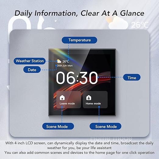 Smart Scene Wall Switch Panel 100 to 240V with 4 Inch Touch Screen and Voice Control for Smart Home Control (Compatible with ZigBee and BT Devices)