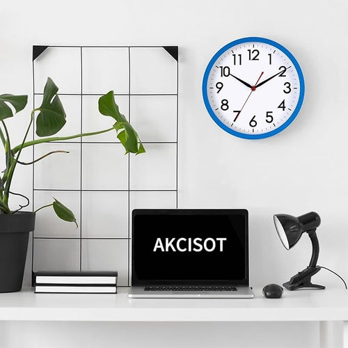AKCISOT 12 Inch Wall Clock Silent Non Ticking Modern Wall Clocks Battery Operated, Analog Classic Clock Decorative for Bedroom, Kitchen, Home Office, Bathroom, School, Living Room(Blue)