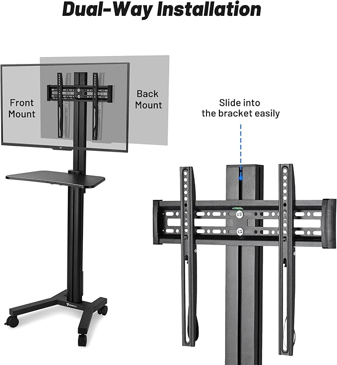 AW Rolling TV Stand Mobile TV Cart Height Adjustable for 32" to 65" LCD LED Screen TVs Office Meeting