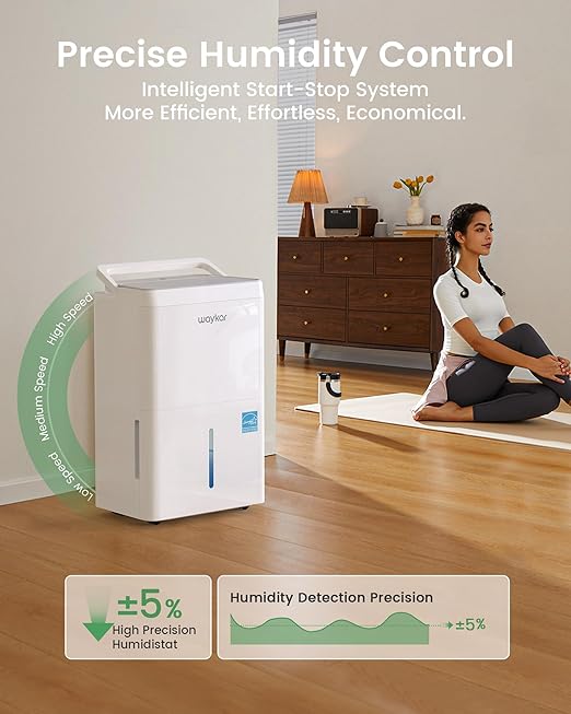 Waykar 6,000 Sq. Ft. Energy Star 120 Pint Dehumidifier - Auto Comfort Mode, Ultra Quiet(40 dB), Portable Smart Compressor Dehumidifier for Basement/Home/Bedroom/Bathroom with Drain Hose