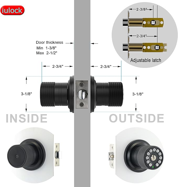 iulock Keypad & Key Smart Door Lock, 50 User Codes, Waterproof, Auto Lock - Matte Black