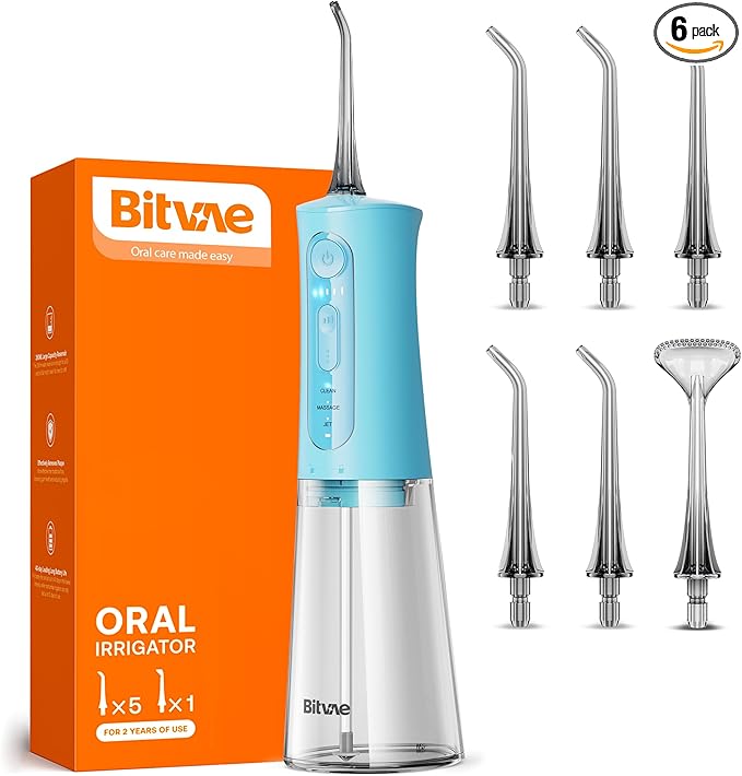 Bitvae Water Dental Flosser Teeth Picks, Cordless Portable Oral Irrigator, Powerful and Rechargeable Oral Irrigator, Brace Care, IPX7 Waterproof Water Dental Picks for Cleaning, Sky Blue