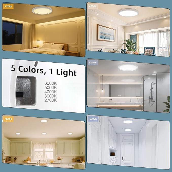 TOPELER 9inch Flush Mount Ceiling Light, Dimmable Ultra-Thin LED Ceiling Light 24W 2000Lm, 5CCT Selectable (2700K-6000K) Super Bright Lighting Fixture for Kitchen, Porch, Hallway, Stairwells