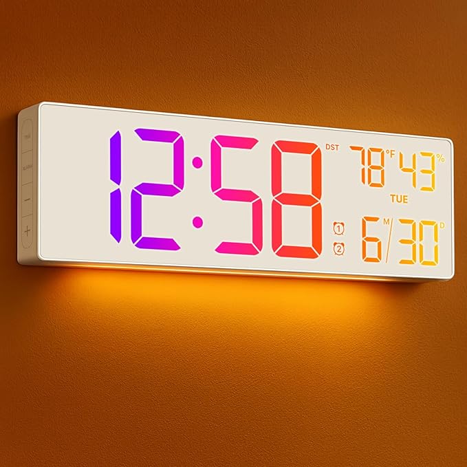 18.5" Large Digital Wall Clock with Remote Control, Big LED Display Digital Clocks with Night Light, Alarm, Countdown, DST, Temp, Date for Living Room, Bedroom, Office, Gift for Seniors(White)