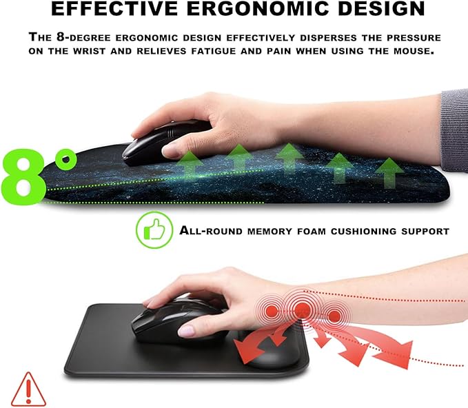 KUOSGM Mouse Pad Wrist Support, Ergonomic Mouse Pad with Massage Dot, Comfortable Computer Mouse Pad for Laptop, Wrist Rest Pain Relief Mousepad with Non-Slip PU Base for Office & Home, 12 x 8 in