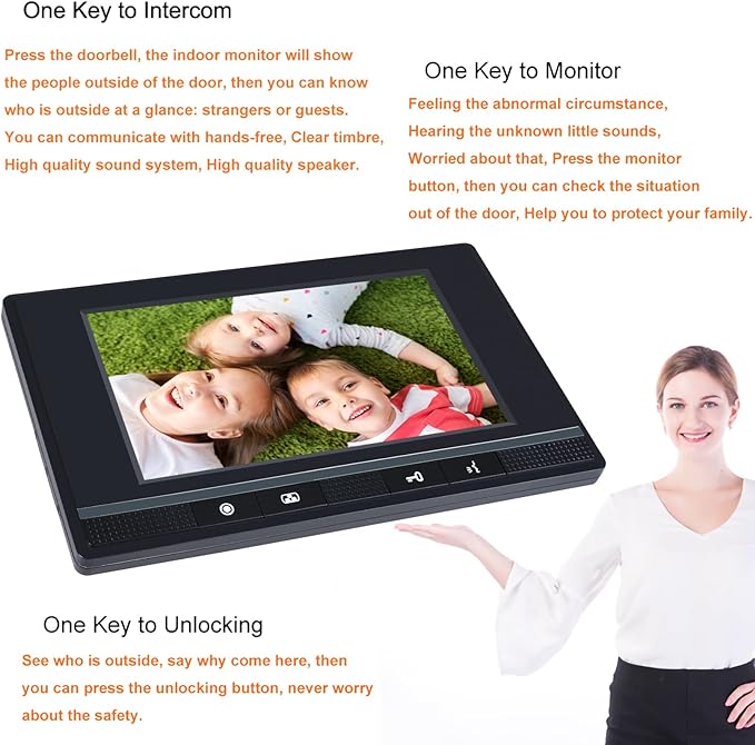 Wired Video Intercom System, 7 Inch Monitor and Aluminum Alloy Doorbell Camera, 2-Way Intercom Audio Video Doorbell Intercom Kits, Support Monitoring, Unlock indoor/outdoor for Home Security System