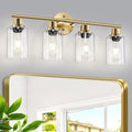 Guliaofo 4-Light Gold Bathroom Light Fixtures, E26 Modern Vanity Lights for Bathroom with Clear Glass Shade, Wall Lamps for Mirror Hallway Kitchen Cabinet Living Room Sconces Lights