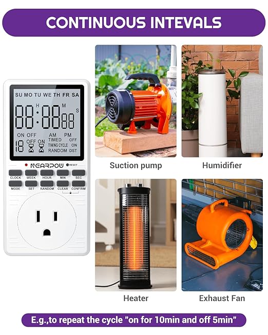 Outlet Timer, NEARPOW Multifunctional Programmable Timer with Countdown and 7-Day Digital Infinite Repeat Cycle Intermittent, 19 ON/Off Programs for Electrical Outlets, 3 Prong, 15A/1800W