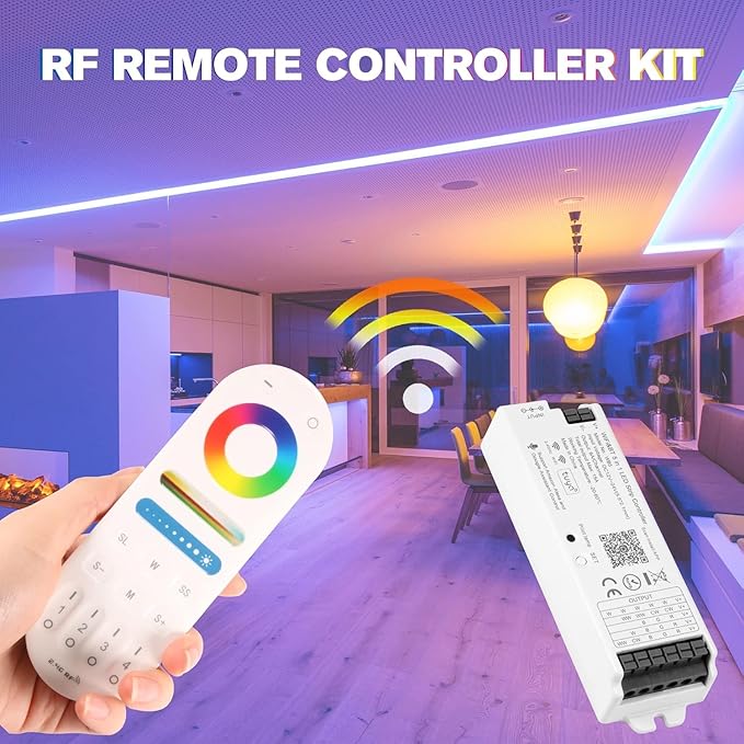 XXK LM091+WB5 WiFi Remote Controller Kit for RGB CCT RGBW Dimming LED Strip Lights, 4-Zone RF Wireless Control + DC12-24V 5-in-1 LED Controller Compatible with Alexa Google Home Smart Life Tuya APP