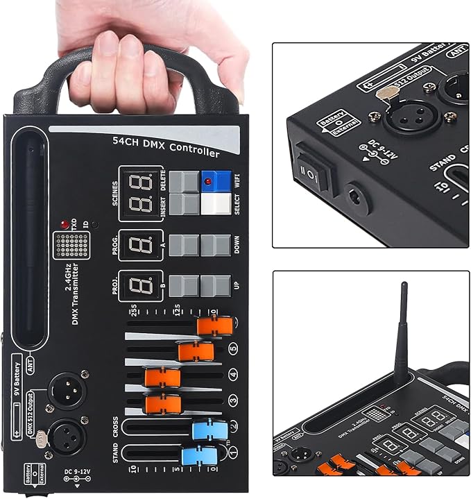 DMX Lighting Console, 54 Channels DMX Controller for dj Lights,Compatible with 2.4g DMX Wireless Receiving Devices