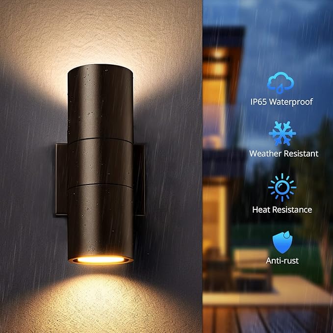 wowlite Modern Outdoor Wall Light with Dusk to Dawn Sensor 2 Pack, LED Cylinder Up Down Wall Light Outdoor 2700K Warm Light Bronze Exterior Light Fixture, IP65 Waterproof Wall Sconce for Porch Garage