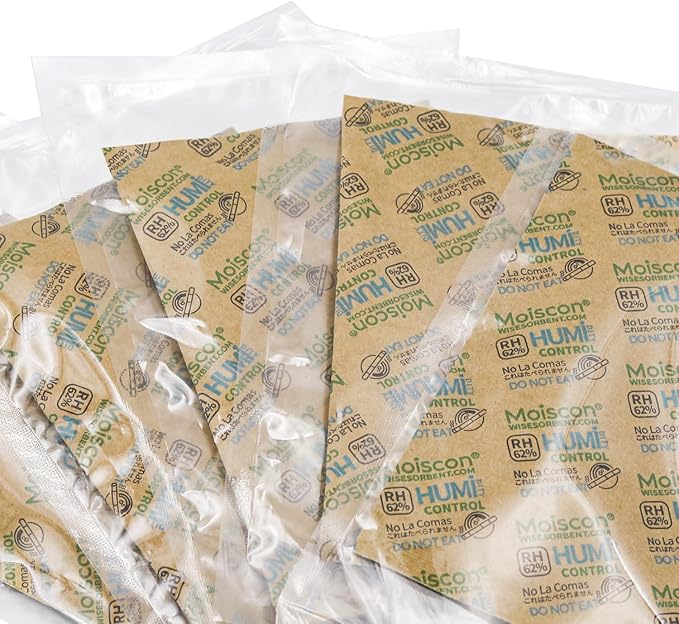 Wisesorb 62% Two-Way Humidity Control Packs, 67 Gram 5 Pack for Storing 1 lb, Size 67 Moisture Control Packets Individually Wrapped, Humidifier Packs for Storage Containers