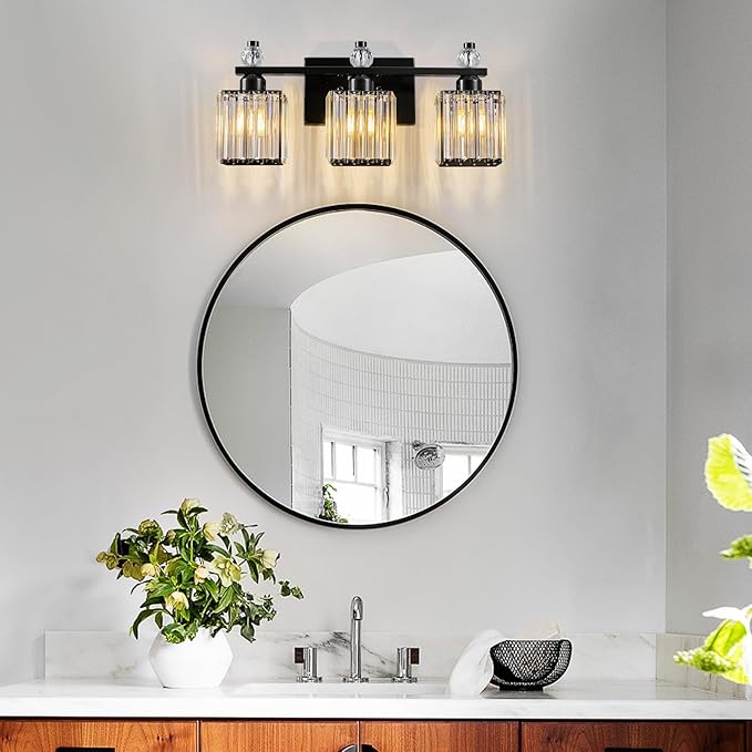 FDPBY Black Bathroom Vanity Lights Crystal Vanity Light Bathroom Lighting Fixtures 3 Light Modern Vanity Lighting Fixtures