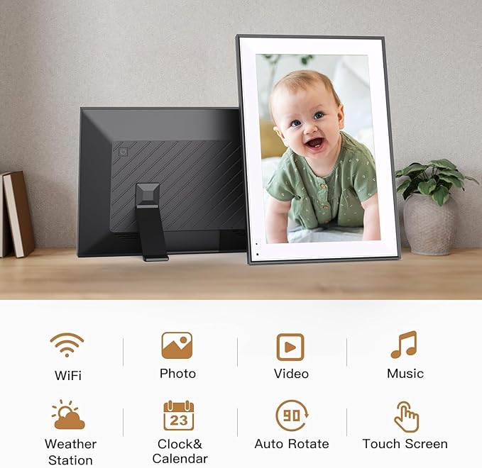 Digital Photo Frame 10.1-inch Digital Picture Frame - IPS Touch Screen Digital Frame, 32GB, Auto-Rotate, Slideshow, Load Photo Video from Phone via APP Email, Free Cloud Storage, Gift for Mom Dad