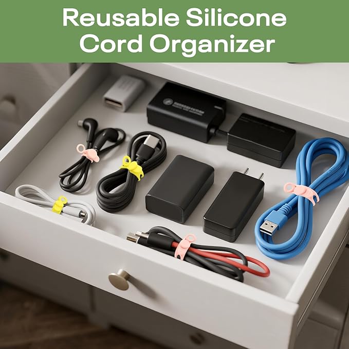 36Pcs Silicone Cable Ties, 6 Colors Data Cable Organizer Ties, 3 Sizes Cord Ties for Charging Cables, Wire Organizers, Electrical Cords, Computer Wires, Cord Organizers
