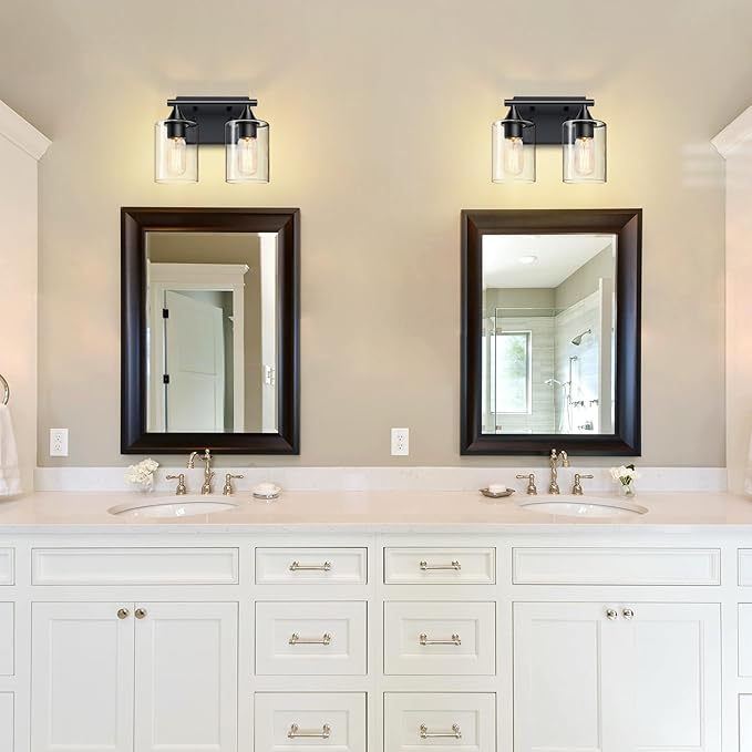 XPEHK Vanity Lighting Fixtures,2-Light Bathroom Lights Over Mirror,Modern Sconces Wall Lighting with Clear Glass Shade,Light Fixture for Bathroom Bedroom Living Room Vanity Table Hallway