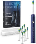 7AM2M Sonic Electric Toothbrush for Adults and Kids, with 8 Brush Heads and Travel Case,5 Modes with 2 Minutes Built in Smart Timer, One Charge Use for 90 Days, Rechargeable Toothbrushes(Navy Blue)