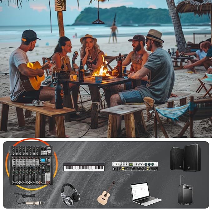 8 Channel Professional Audio Mixer with 48V Phantom Power, USB Audio Interface, Bluetooth & MP3 Player, Sound Board for Podcast, Home Studio, Live Streaming & Recording