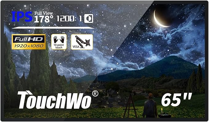 TouchWo 65-inch Interactive Touchscreen Monitor, Electronic Whiteboard Touch Screen with 4K Display, Smart Board for Home Office and Classroom, Bundled Android 11, RAM 4G & ROM 32G