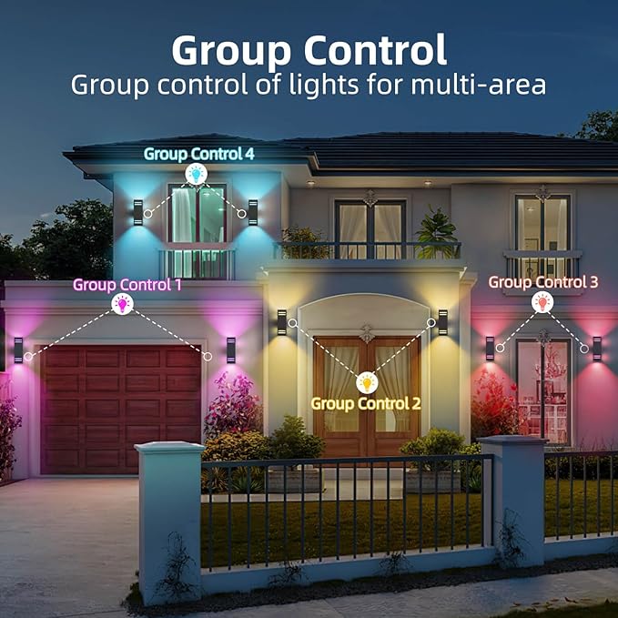 Zinola Outdoor Smart Wall Lights 2 Pack, Aluminum Exterior Lighting Fixtures Dusk to Dawn Color Changing Outdoor Lights with Matte Black Finish for Outside Decor, DIY Lighting Effects