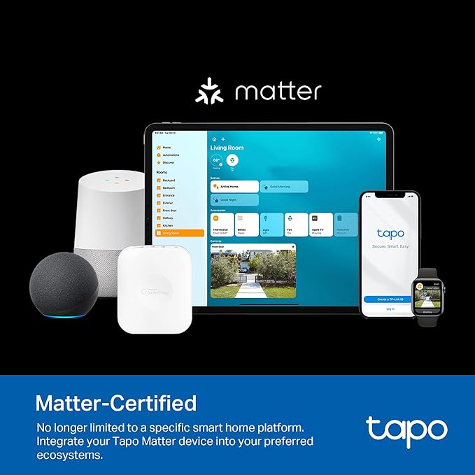 TP-Link Tapo Matter Outdoor Smart Plug, 2 Individual outlets, IP65 Weather Resistance, Works with Apple Home, Alexa, Google Home, Long Wi-Fi Range, 2.4G Wi-Fi Only, ETL Certified(Tapo P400M)