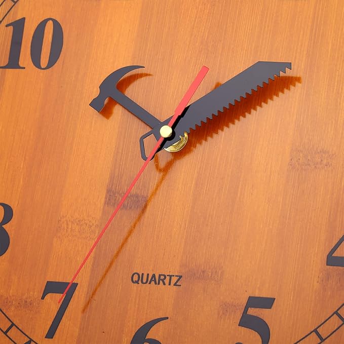 CIGERA 12 Inch Wood Wall Clock with Circular Saw Blade Dial, Handsaw and Hammer Pointer,Great Decor for Farmhouse,Garages and Man Cave