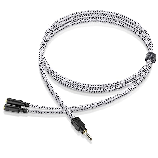 DUKABEL 2-Way Splitter, 3.5mm Auxiliary Audio Adapter, Compatible with Headphones, Tablets, MP3 Players, Speakers, Slim Design, Oxygen-Free Copper Conductor, 24K Gold-Plated Jack