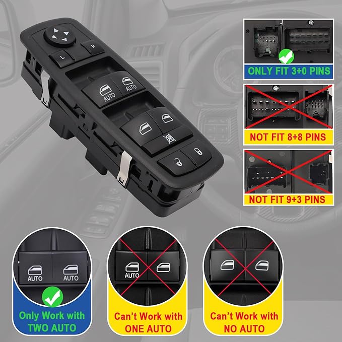 AMICAREP Master Power Window Switch Driver Side Compatible with 2012-2019 Dodge Grand Caravan Chrysler Town & Country 3+0 Pin Replaces# 68110871AA 68298871AA