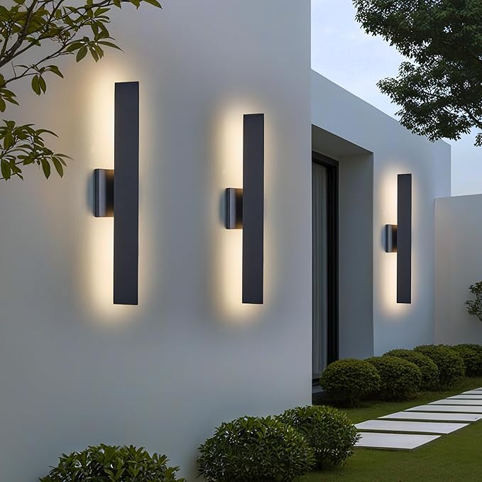 Tarentlight Modern Minimalist 20W LED Outdoor Wall Light, IP65 Waterproof, 1700 Lumens Warm White, Black Textured Aluminum & Frosted Glass, Wall-Mounted Porch Lights for Garage, Patio, Entryway